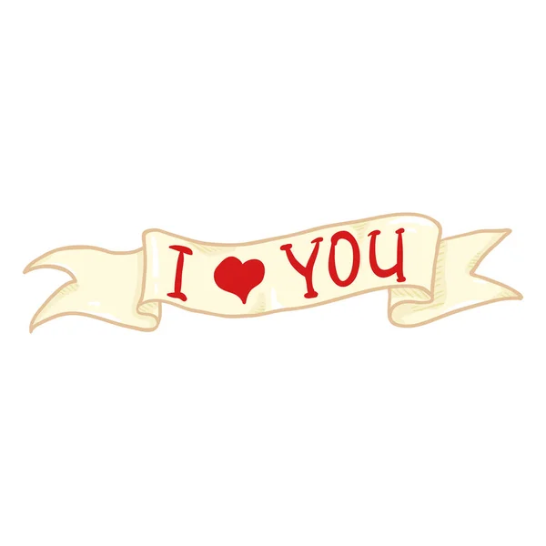 Single White Ribbon Red Text Love You — Stock Vector