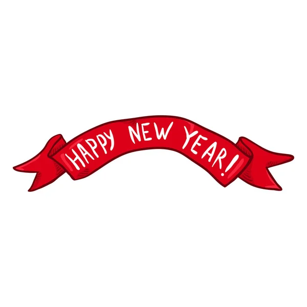 Single Red Ribbon Text Happy New Year — Stock Vector