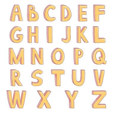 Set of Cartoon Yellow Letters. English Alphabet. clipart