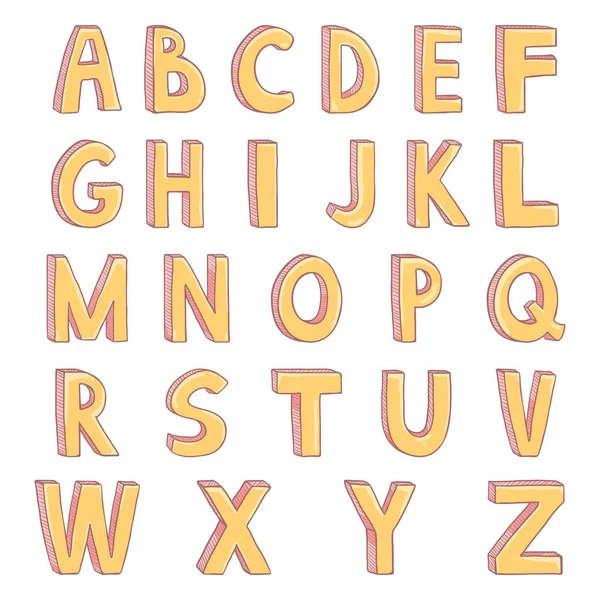 Set Cartoon Yellow Letters English Alphabet — Stock Vector