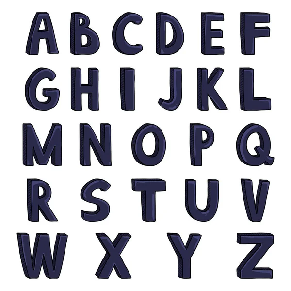 Set Cartoon Donker Blauwe Letters Engels Alfabet — Stockvector
