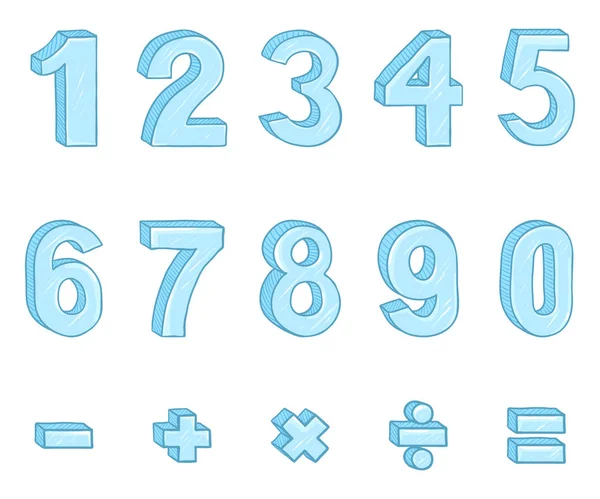 Set Cartoon Blue Numbers Mathematical Signs — Stock Vector