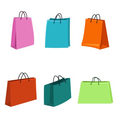 Beyaz arka plan üzerinde izole renkli alışveriş torbaları
