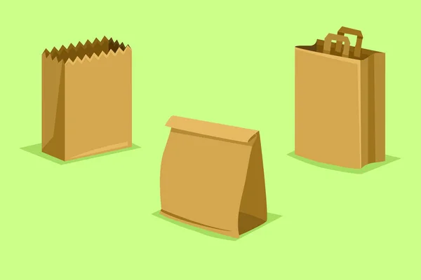 Kağıt Poşetler Yeşil Zemin Üzerine — Stok Vektör