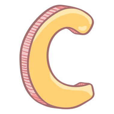 Tek çizgi film harfi C sarı ve pembe renklerde