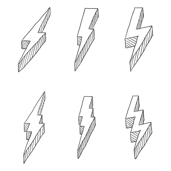 Vector Uppsättning Handritad Svart Skiss Thunder Bolt Symbol — Stock vektor