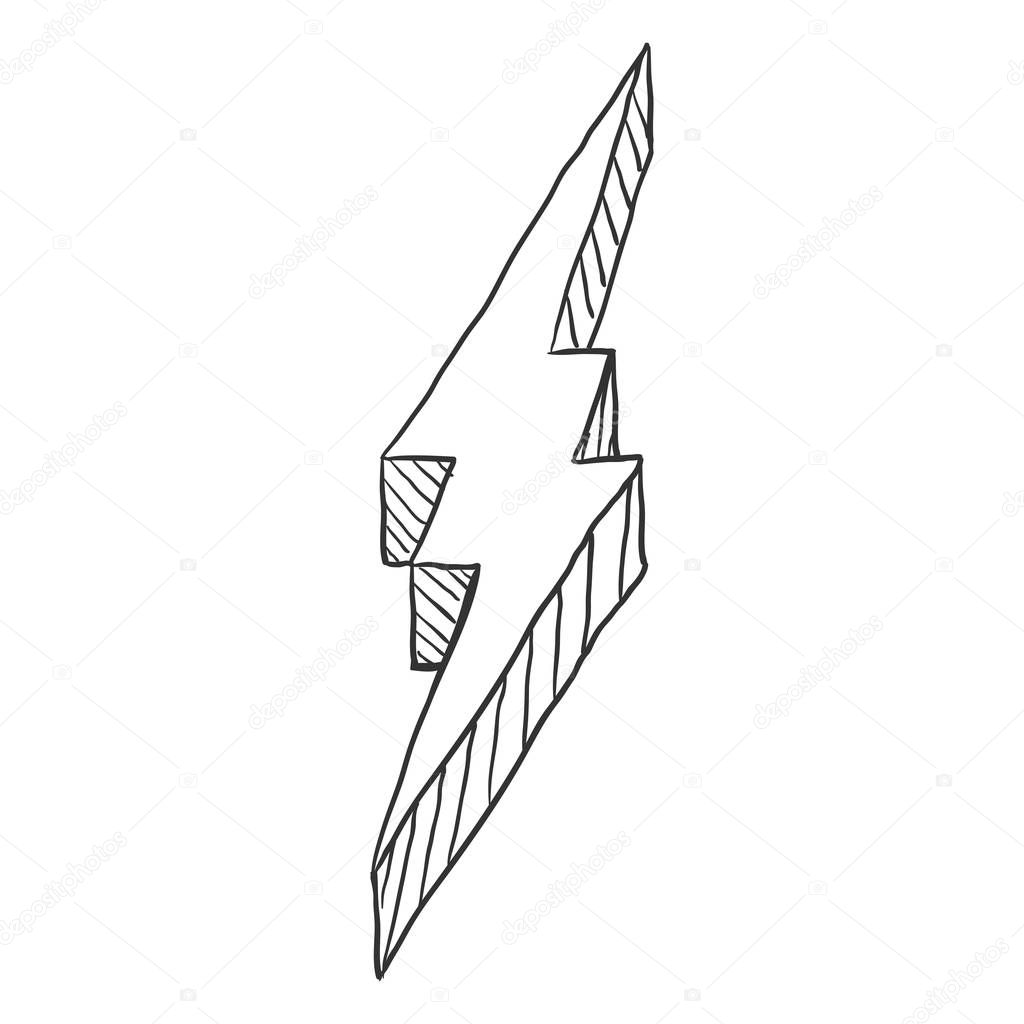 Vector Single Black Sketch Thunderbolt Symbol on White Background