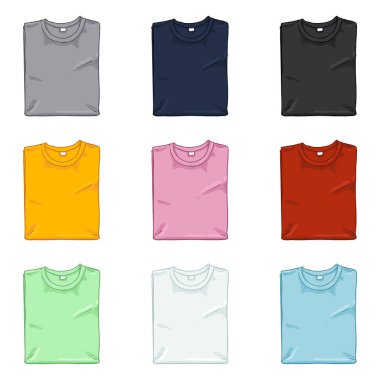 Vektör Set karikatür T-shirt katlanmış. Farklı renk çeşitleri.