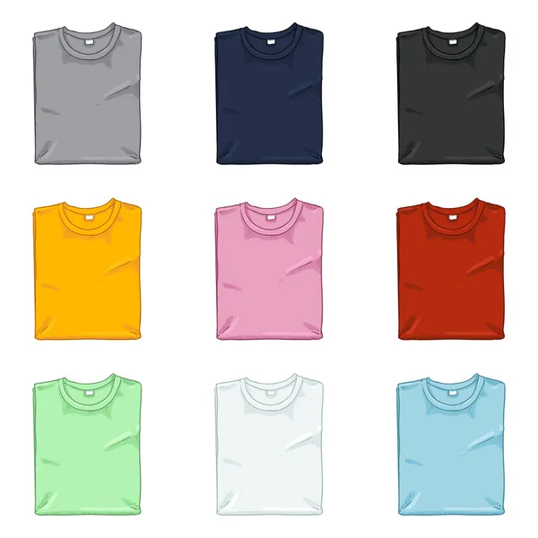 Conjunto Vectorial Camisetas Plegadas Dibujos Animados Diferentes Variaciones Color — Vector de stock