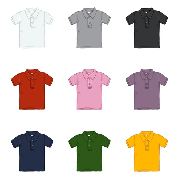 Vector Conjunto Dibujos Animados Coloridos Polo Camisetas — Vector de stock