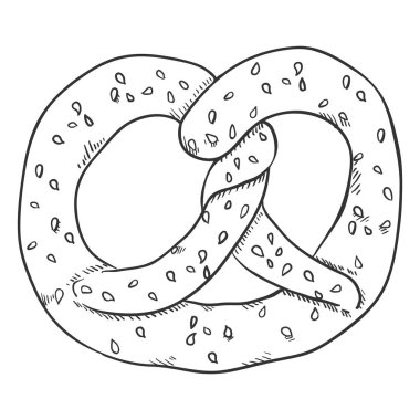 Vektör Sketchtraditional Alman Snack - Pretzel susam ile