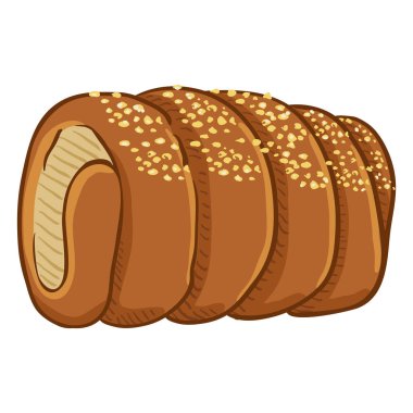 Çizgi film geleneksel Çek Snack - Trdelnik ile şeker kırıntı vektör. Trdlo illüstrasyon.