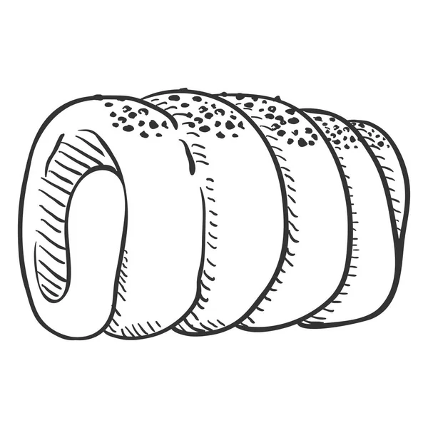 スケッチ伝統的なチェコのスナックは 砂糖パン粉 Trdelnik をベクトルします Trdlo イラスト — ストックベクタ