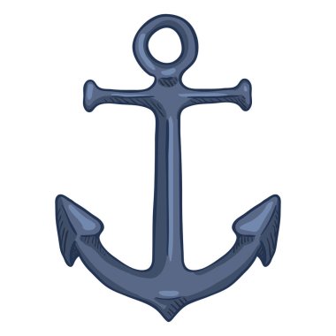 Vektör tek çizgi film rengi çizim - koyu mavi gemi tekne çapa