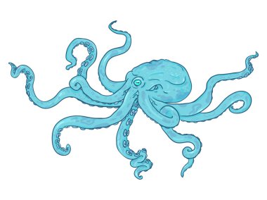 Vector Cartoon Illustration - Turquoise Octopus. Wild Underwater Animal. clipart