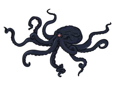 Vector Cartoon Illustration - Black Octopus. Wild Underwater Animal. clipart