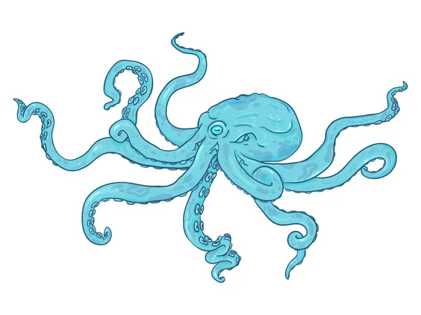 Vektor Kreslené Ilustrace Tyrkysová Chobotnice Divoké Zvíře Pod Vodou — Stockový vektor