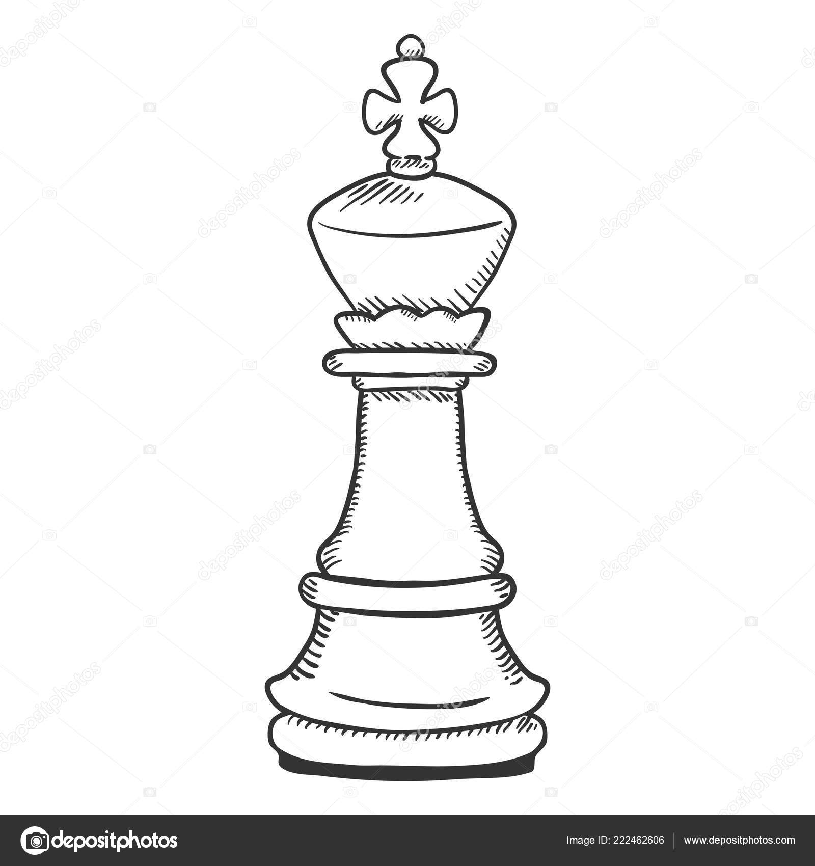 Ilustração Esboço Único Vetor Figura Rei Xadrez imagem vetorial de  nikiteev© 222462606