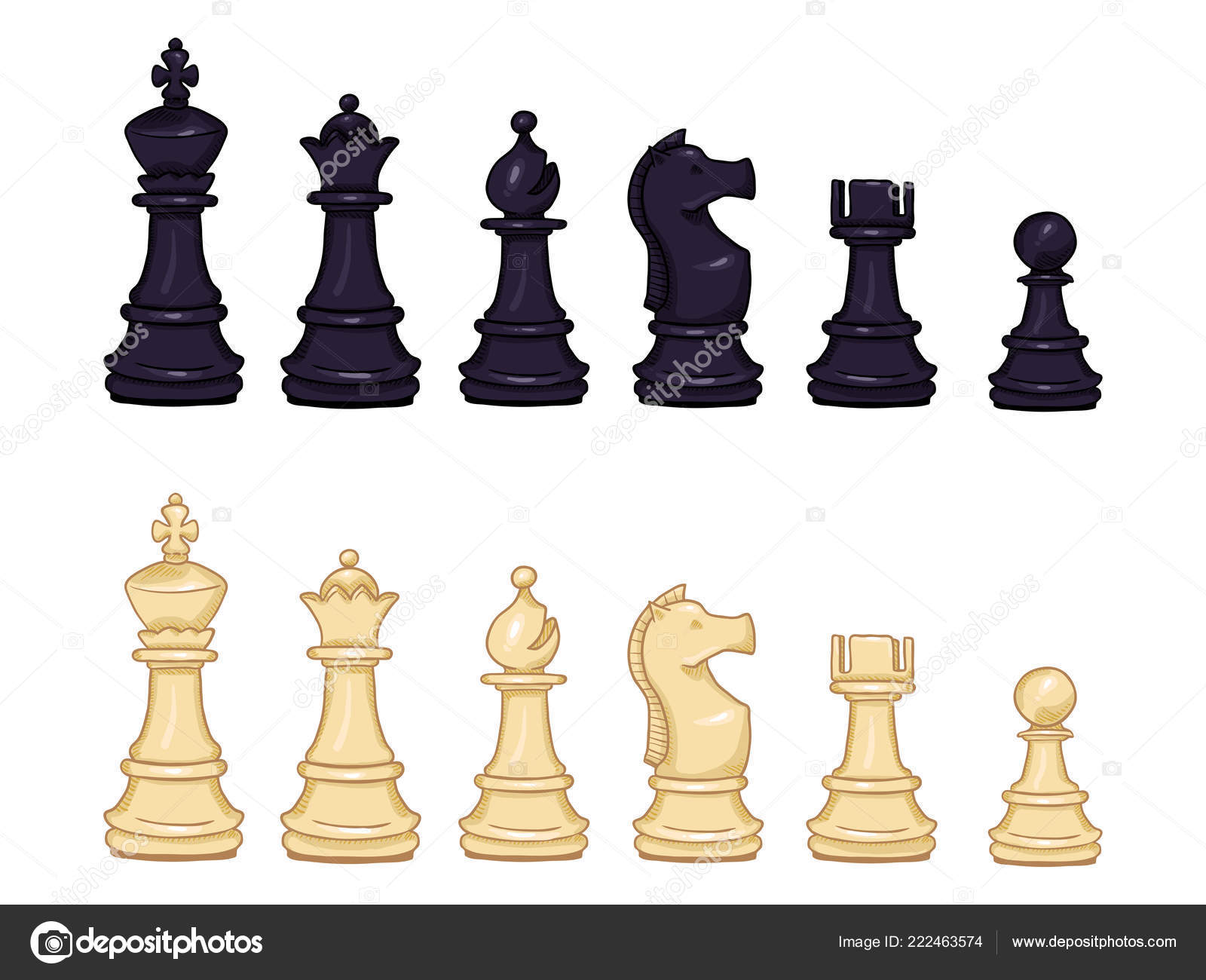 Conjunto de peças de xadrez preto silhueta de xadrez desenho ilustração  vetorial para jogo de tabuleiro