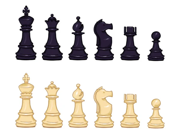 Vector Set Cartoon Zwart Wit Schaakstukken Volledige Collectie Van Chess — Stockvector