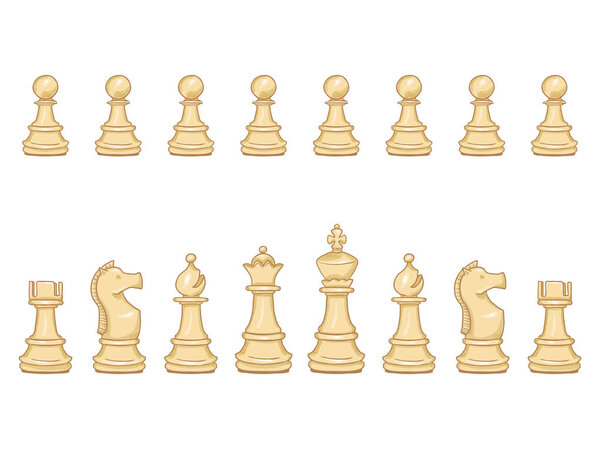 Vector Set of Cartoon White Chess Pieces. Set for Play.