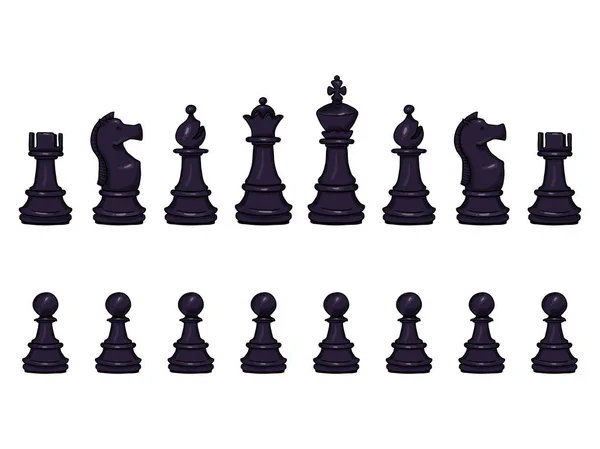 Vector Set Cartoon Black Chess Pieces Set Play — Stock Vector