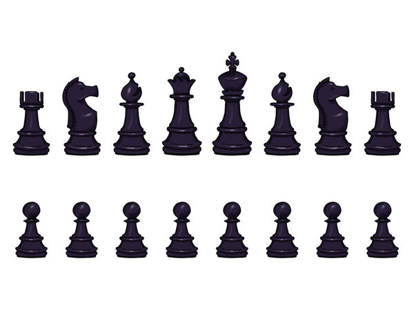 Vector Set of Cartoon Black Chess Pieces. Set for Play.