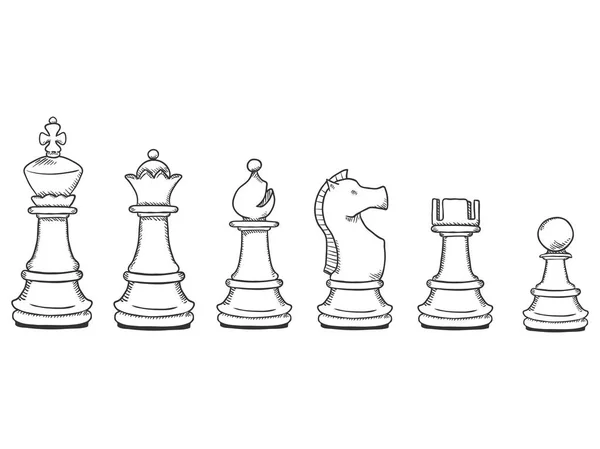 Vector Set Zwart Schets Schaakstukken Volledige Chess Cijfers Collectie — Stockvector