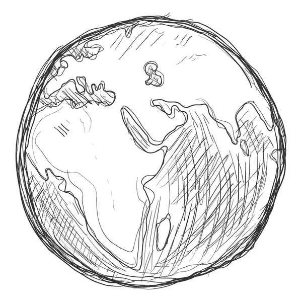 Vector Black Dirty Sketch Illustration Globe Inglês Planeta Terra — Vetor de Stock