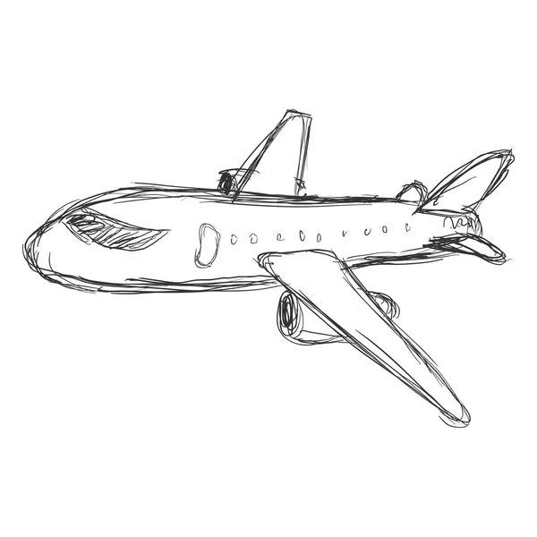 Εικονογράφηση Διάνυσμα Βρώμικο Σκίτσο Επιβατικό Αεροπλάνο Στον Αέρα — Διανυσματικό Αρχείο