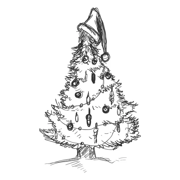 Vector Dirty Sketch Illustration Árvore Natal Com Decorações — Vetor de Stock