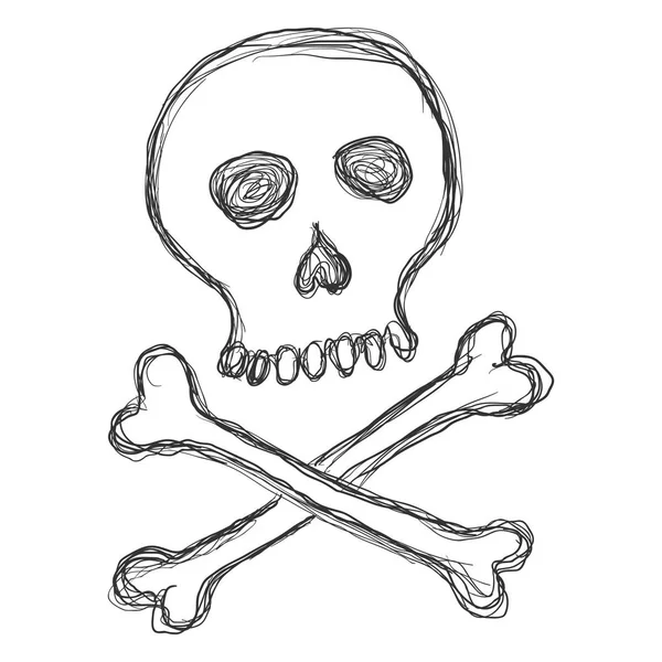 Vector Dirty Sketch Ilustração Crânio Com Ossos Cruzados — Vetor de Stock