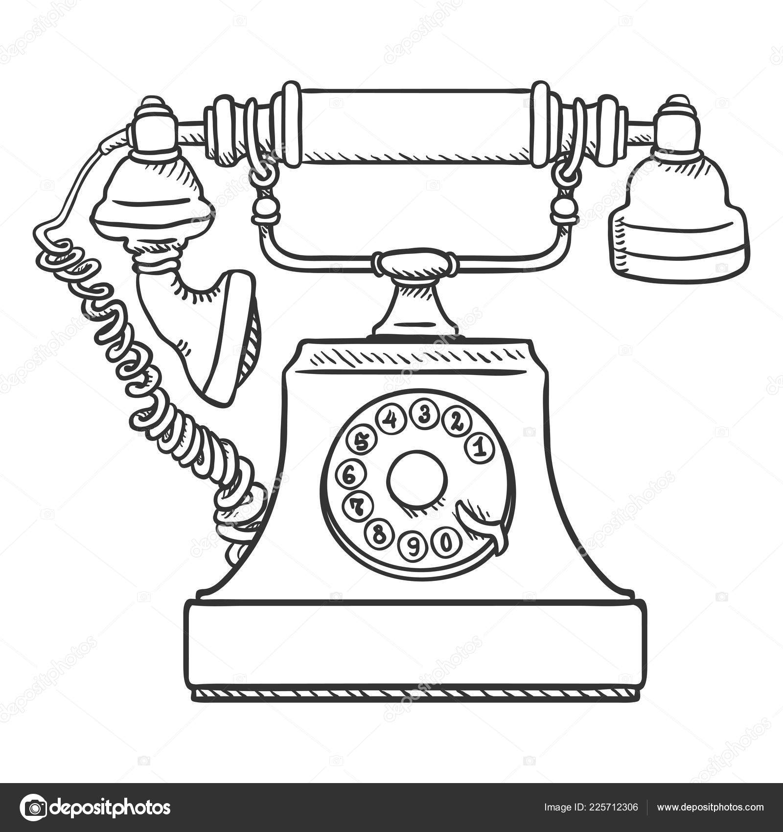 Old vintage retro phone color sketch. Old vintage retro phone with  receiver, dial, wire. vector color sketch antique | CanStock