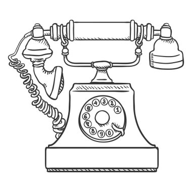 Eski Vintage telefon beyaz arka plan üzerinde izole kroki