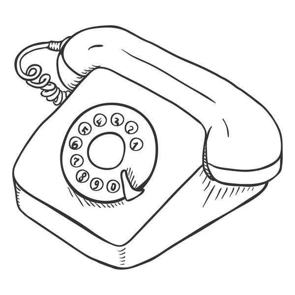 Sketch Rotary Retro Telephone Isolated White Background — Stock Vector