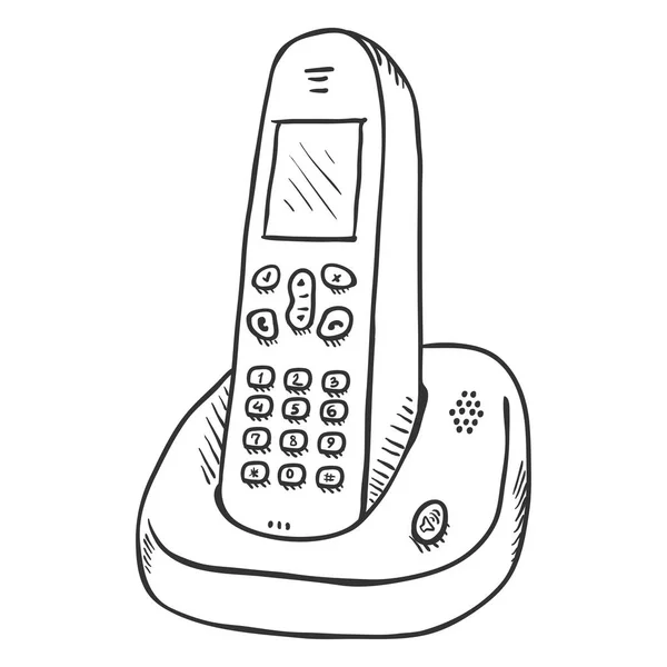 Draadloze Telefoon Schets Geïsoleerd Witte Achtergrond — Stockvector