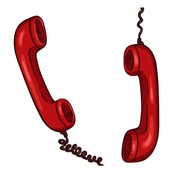 Dos Auriculares Telefónicos Rojos Aislados Sobre Fondo Blanco — Vector de stock