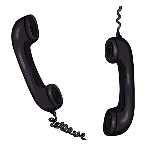 Two Black Telephone Handsets Isolated White Background — Stock Vector