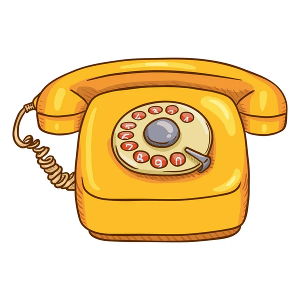 Cartoon Žluté Retro Styl Rotační Telefon — Stockový vektor