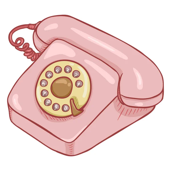 卡通粉红复古风格旋转电话 — 图库矢量图片