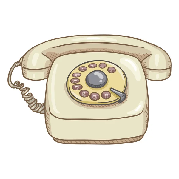 Cartoon Wit Retro Stijl Roterende Telefoon — Stockvector