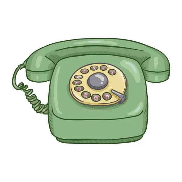 Dibujos Animados Verde Estilo Retro Teléfono Rotatorio — Vector de stock