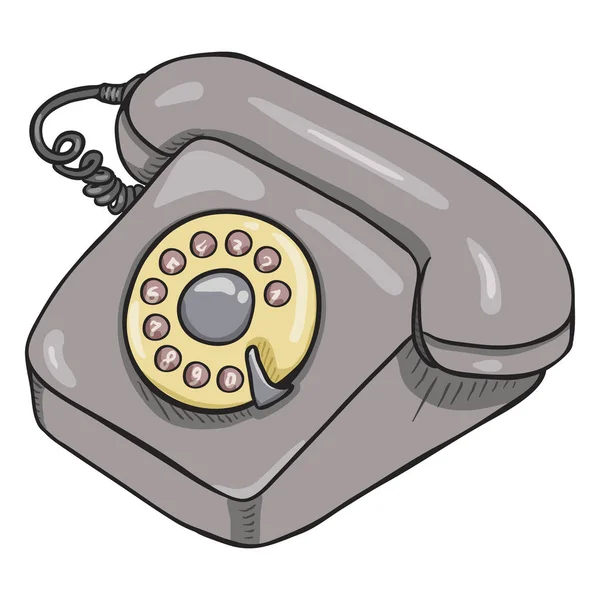 Tecknad Grå Retrostil Rotary Telefon — Stock vektor