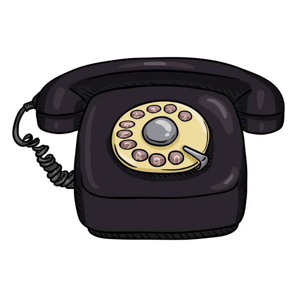 Tecknad Svart Retrostil Rotary Telefon — Stock vektor