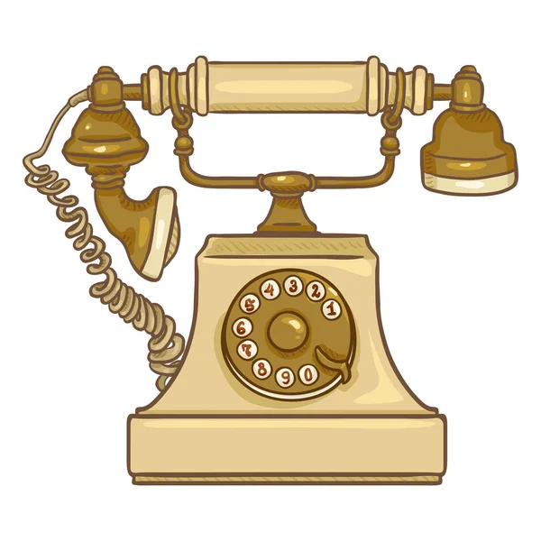 Мультфильм Бежевый Старый Старинный Телефон Изолирован Белом Фоне — стоковый вектор