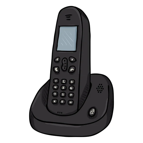 Desenhos Animados Preto Sem Fio Telefone Isolado Fundo Branco —  Vetores de Stock