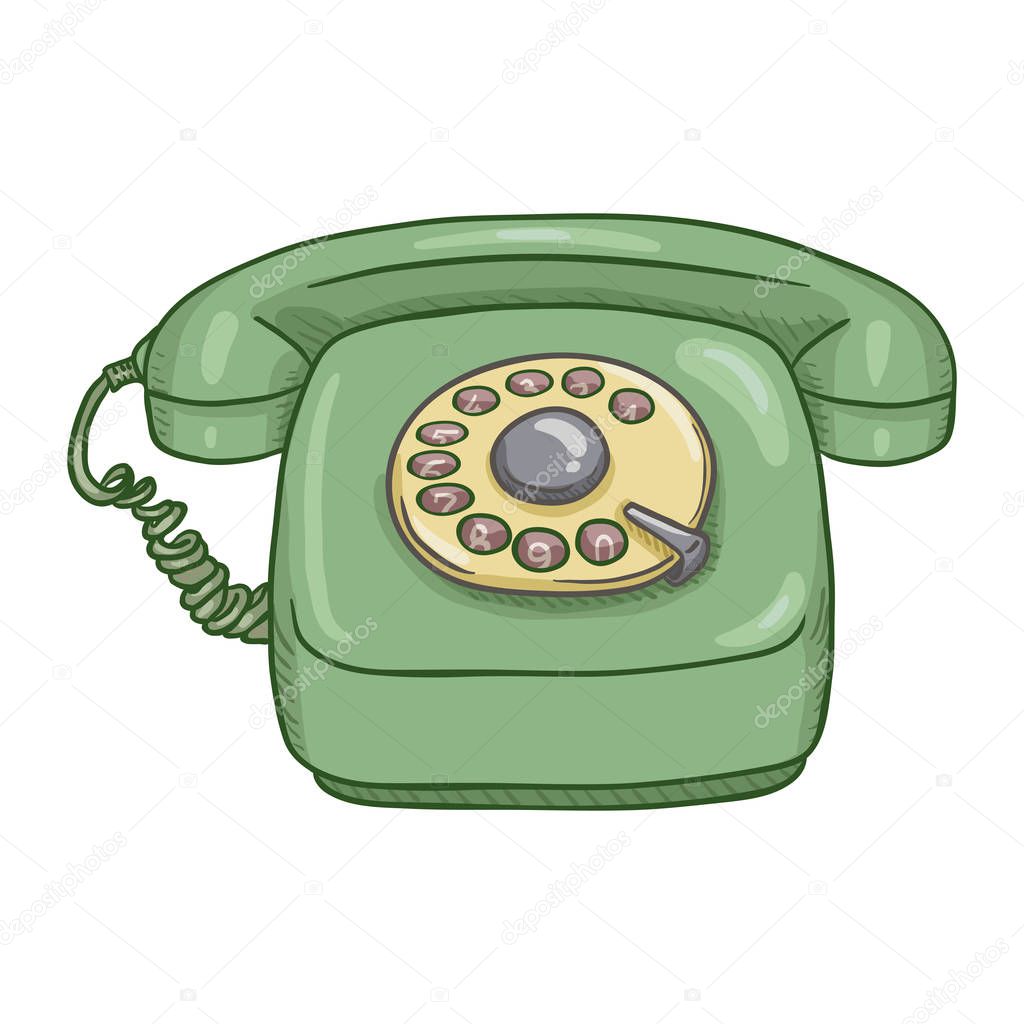 Cartoon Green Retro Style Rotary Phone