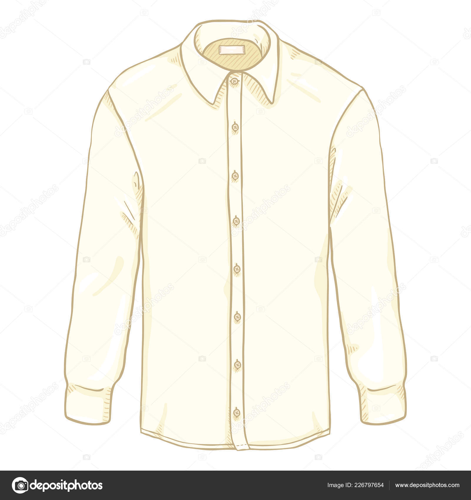 Cartoon Long Sleeve Beige Men Shirt Isolated White Background