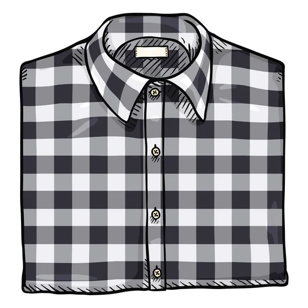 Cartoon Folded Gray Casual Checkered Men Shirt Isolated White Background — Stock Vector