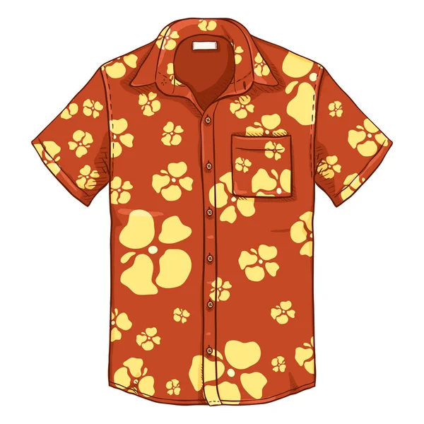 Cartoon Short Sleeve Hawaiian Men Shirt Flower Pattern Isolated White — Stock Vector